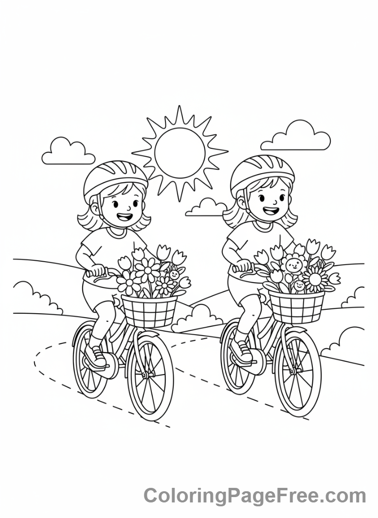 Summer Fun coloring page - Kids bike ride