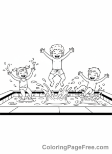 Summer Fun coloring page - Kids splashing pool