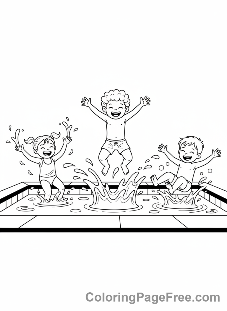 Summer Fun coloring page - Kids splashing pool