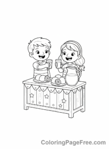 Summer Fun coloring page - Lemonade stand kids