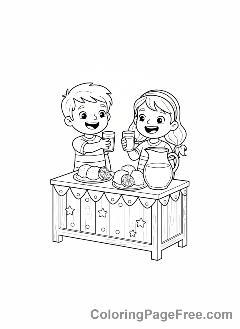 Summer Fun coloring page - Lemonade stand kids
