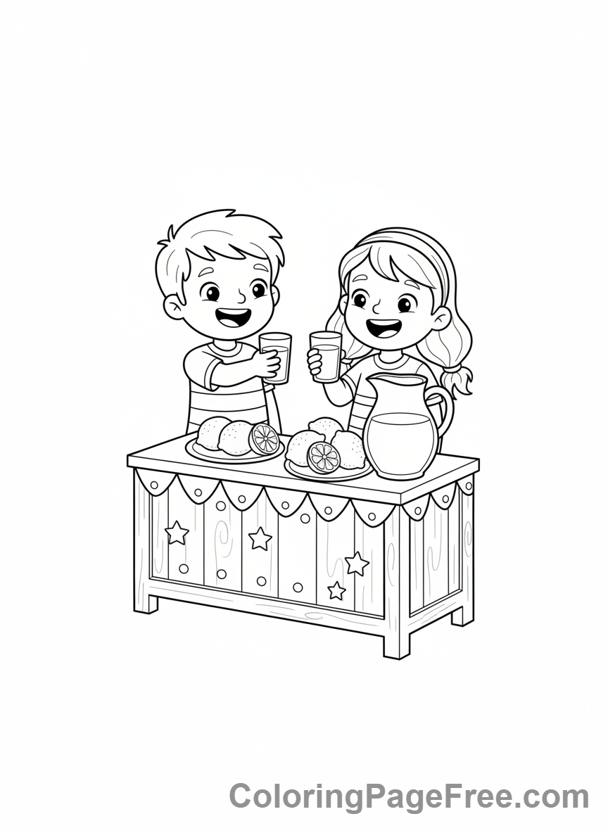 Summer Fun coloring page - Lemonade stand kids