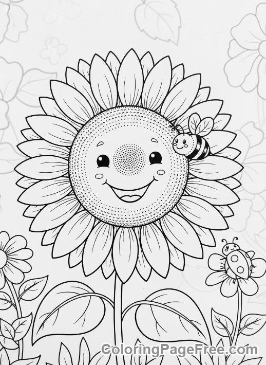 Summer Fun coloring page - Sunflower bee close-up