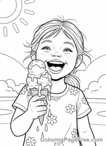 Summer coloring page - Girl eating ice cream