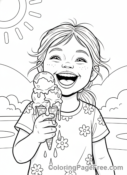 Summer coloring page - Girl eating ice cream