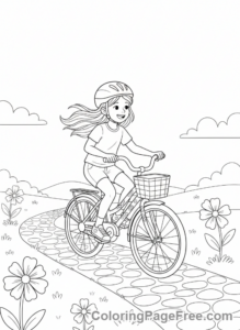 Summer coloring page - Girl riding bicycle