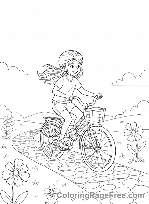 Summer coloring page - Girl riding bicycle