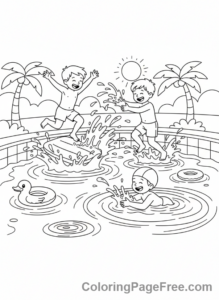 Summer coloring page - Kids swimming pool fun