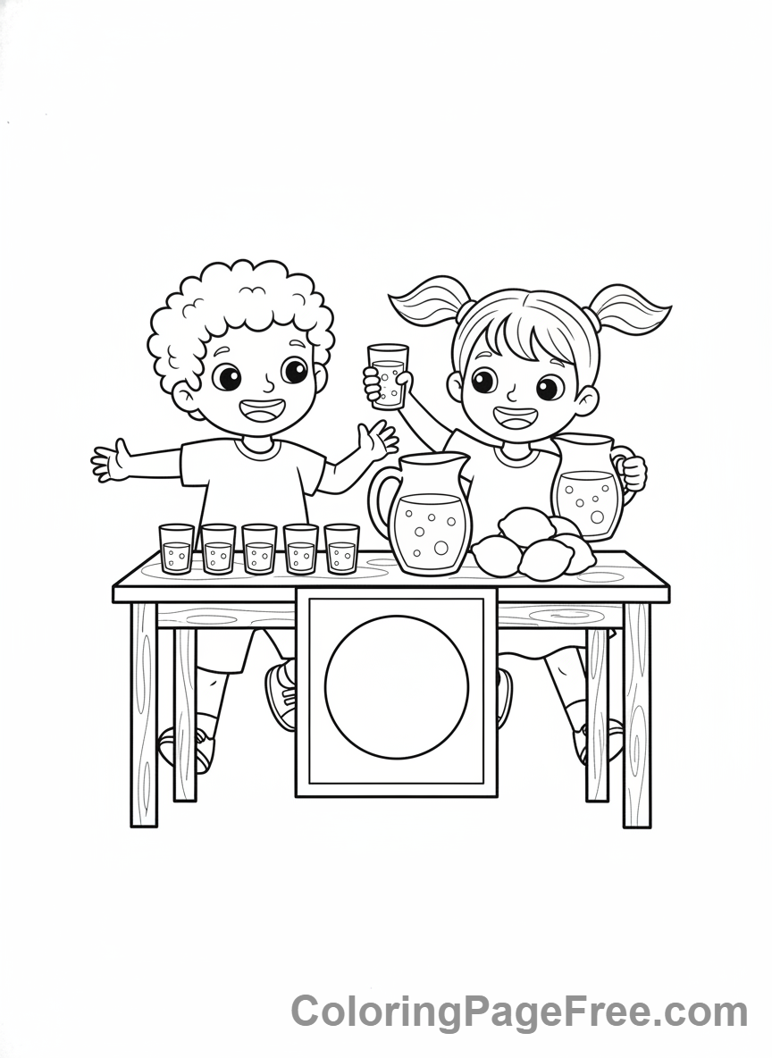 Summer coloring page - Lemonade stand children