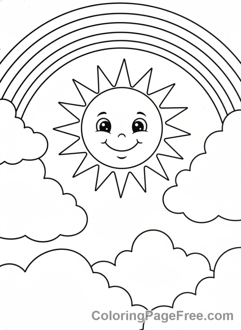 Sun coloring page - Sun and Rainbow