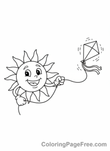 Sun coloring page - Sun Flying Kite