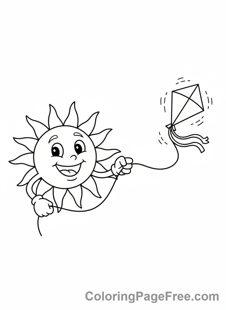 Sun coloring page - Sun Flying Kite