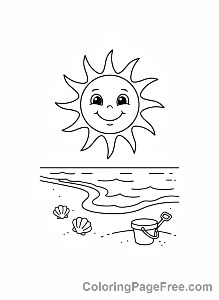 Sun coloring page - Sun Over Beach
