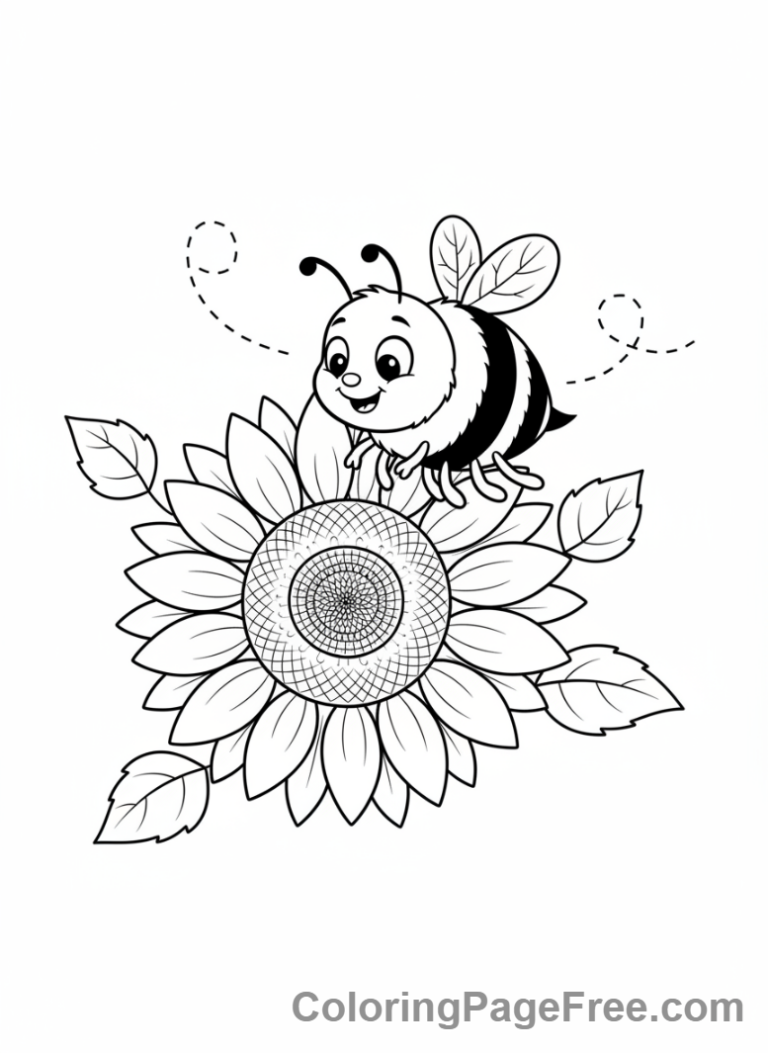 Sunflower coloring page - Bee on sunflower