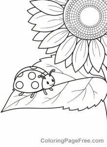 Sunflower coloring page - Ladybug on leaf
