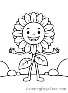 Sunflower coloring page - Smiling sunflower character