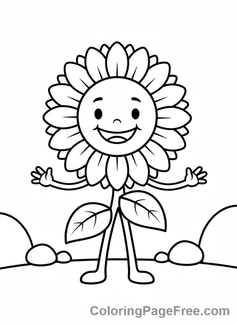 Sunflower coloring page - Smiling sunflower character