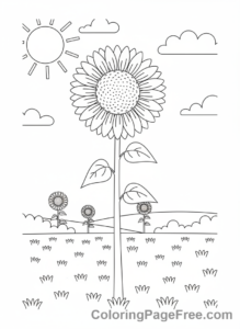 Sunflower coloring page - Tall sunflower field