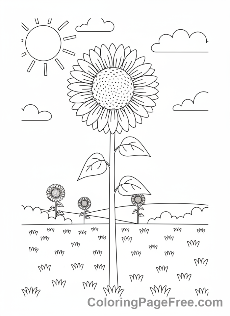Sunflower coloring page - Tall sunflower field