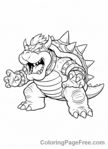 Super Mario coloring page - Bowser roaring angry