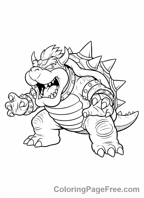 Super Mario coloring page - Bowser roaring angry