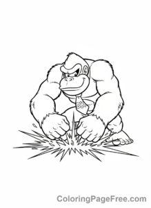 Super Mario coloring page - Donkey Kong smashing