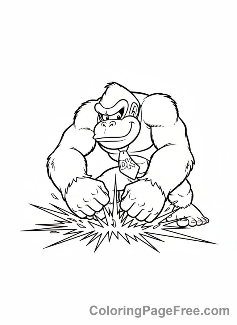 Super Mario coloring page - Donkey Kong smashing