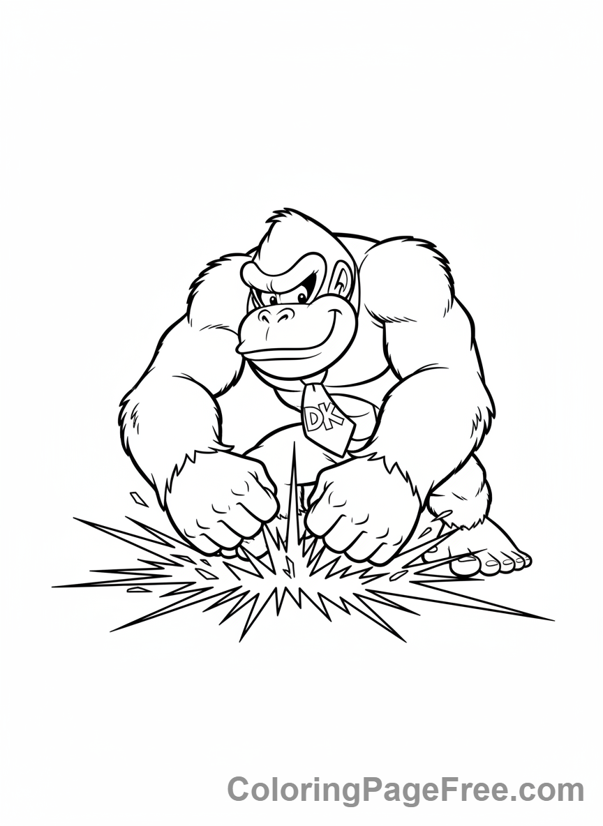 Super Mario coloring page - Donkey Kong smashing