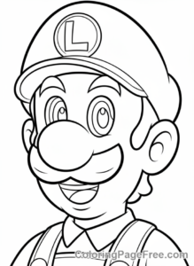 Super Mario coloring page - Luigi smiling close-up