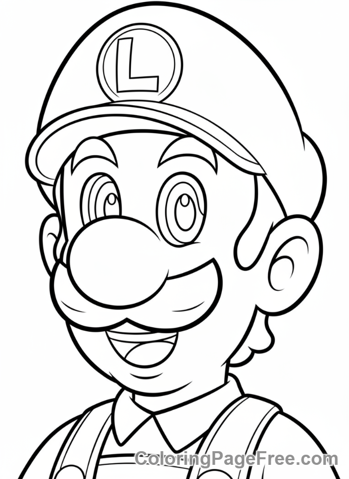 Super Mario coloring page - Luigi smiling close-up