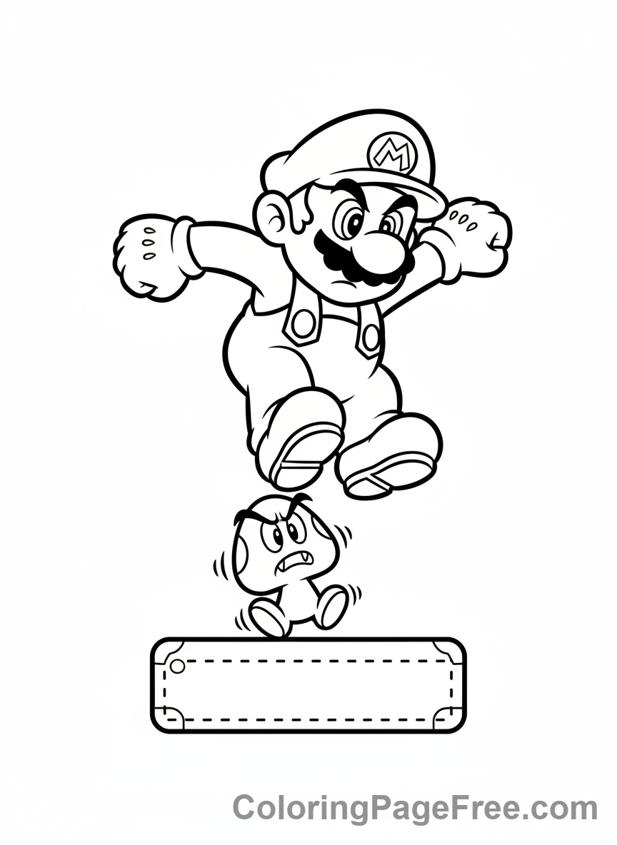 Super Mario coloring page - Mario Goomba encounter