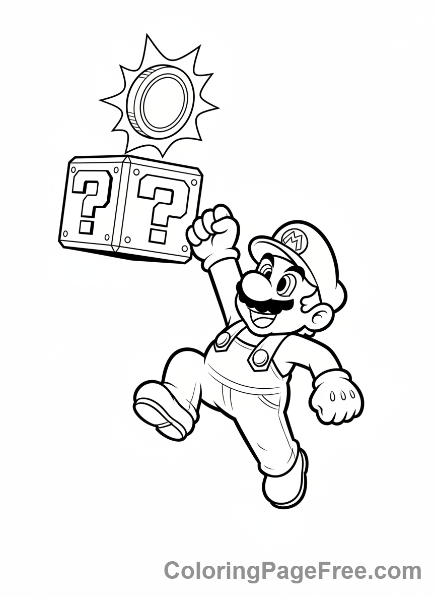 Super Mario coloring page - Mario jumping coin