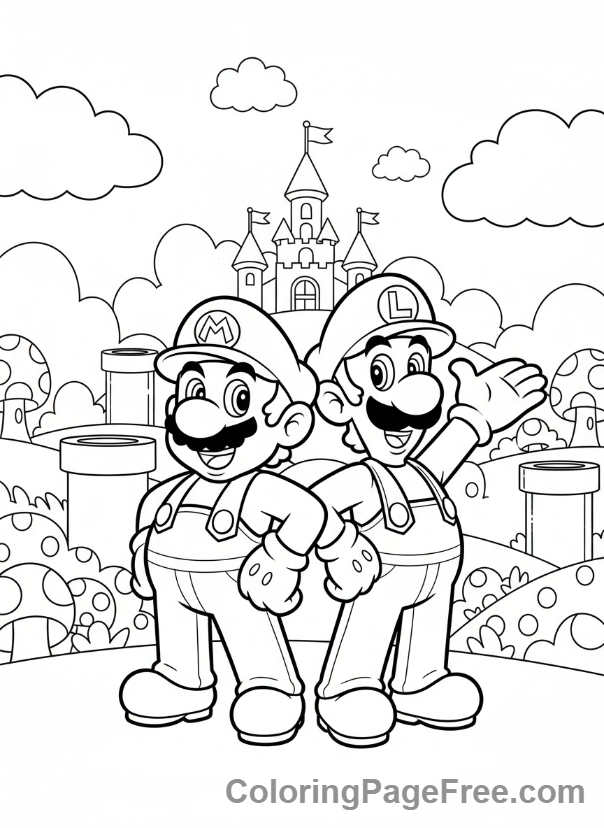 Super Mario coloring page - Mario Mushroom landscape