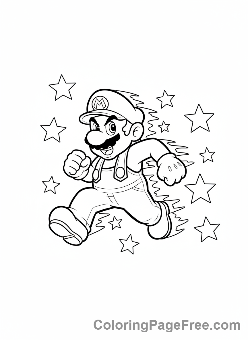Super Mario coloring page - Star Mario running