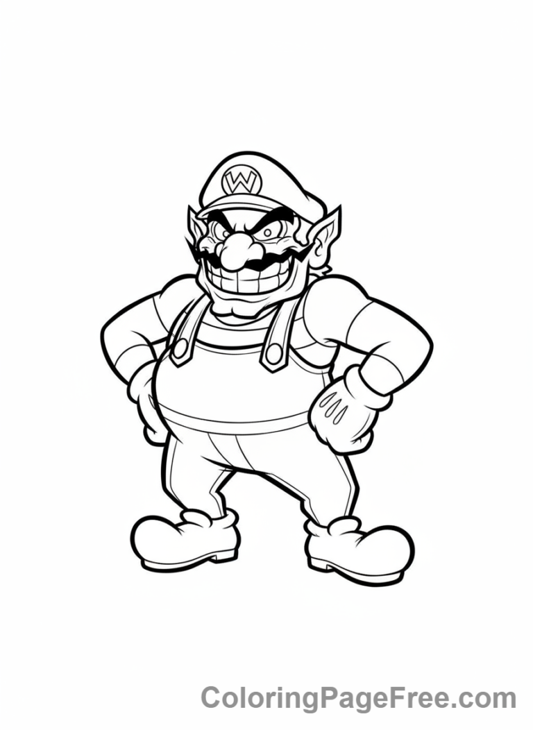 Super Mario coloring page - Wario mischievous grin