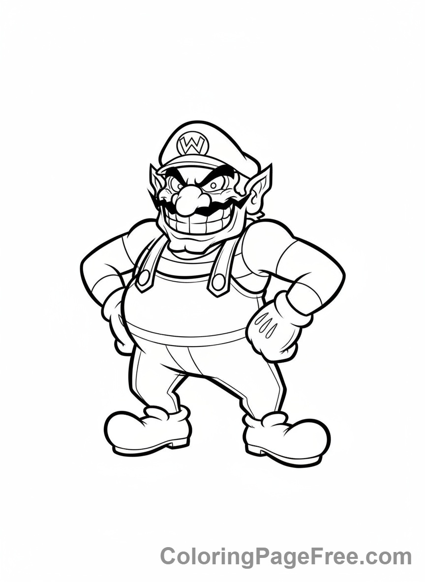 Super Mario coloring page - Wario mischievous grin