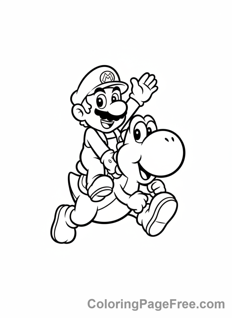 Super Mario coloring page - Yoshi Mario riding