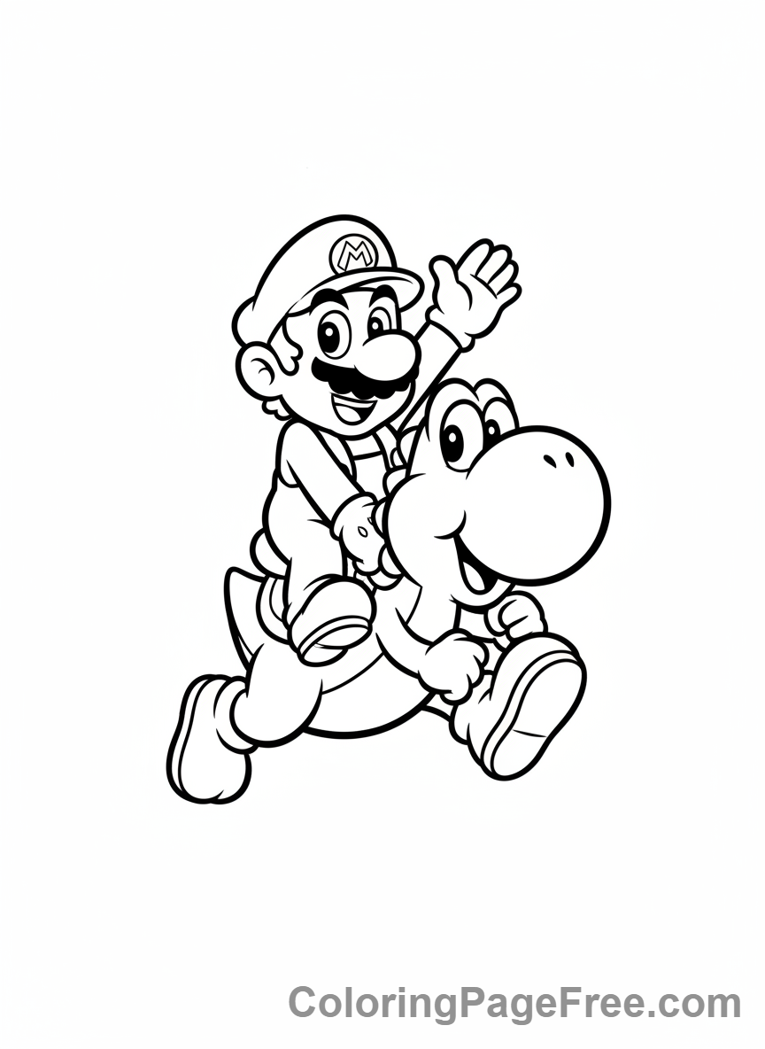 Super Mario coloring page - Yoshi Mario riding