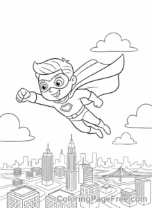 Superheroes coloring page - Hero flying city