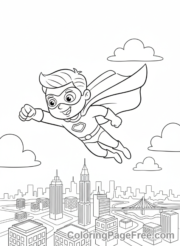 Superheroes coloring page - Hero flying city