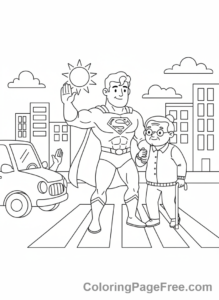 Superheroes coloring page - Hero helping elder