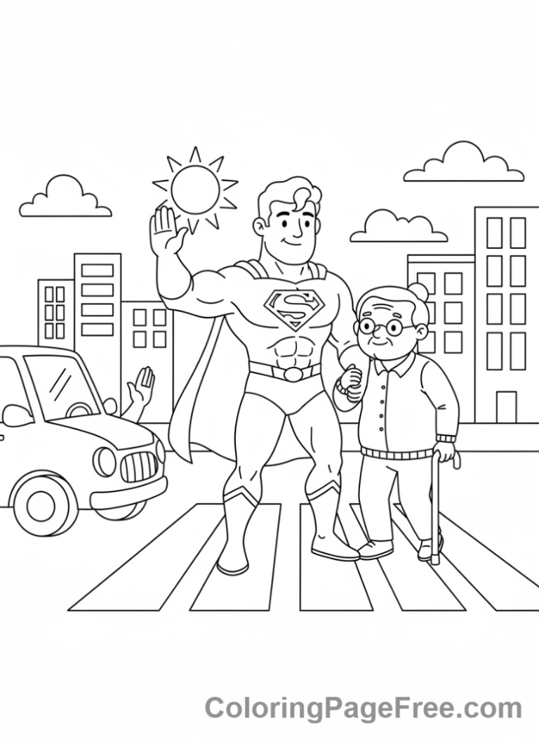 Superheroes coloring page - Hero helping elder