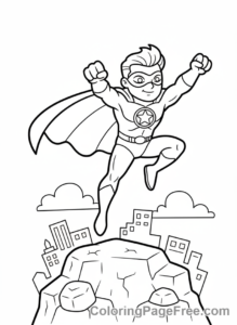 Superheroes coloring page - Hero jumping obstacle