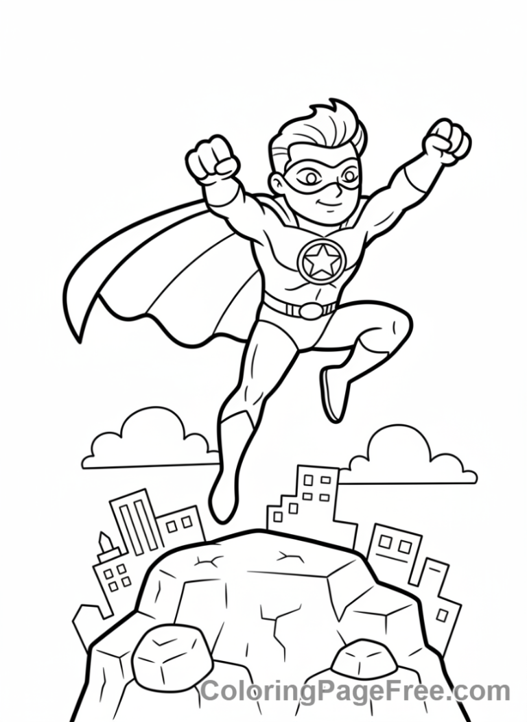 Superheroes coloring page - Hero jumping obstacle