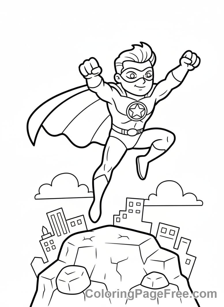 Superheroes coloring page - Hero jumping obstacle