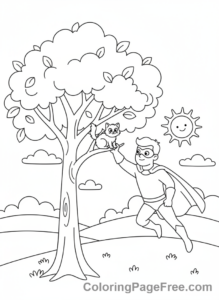 Superheroes coloring page - Hero saves cat