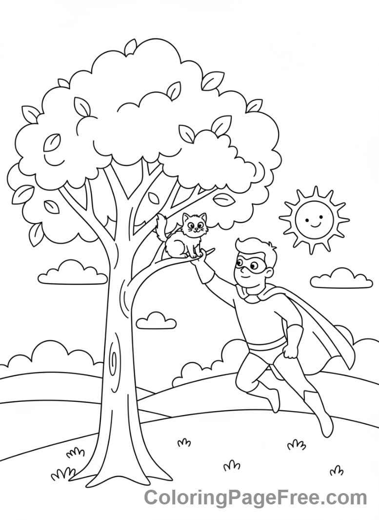 Superheroes coloring page - Hero saves cat
