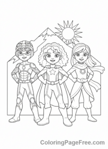 Superheroes coloring page - Hero team standing