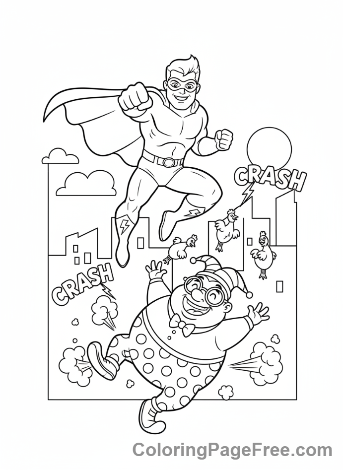 Superheroes coloring page - Hero vs villain fight