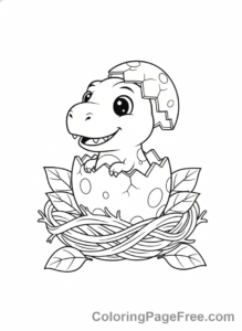 T Rex coloring page - Baby T-Rex hatching